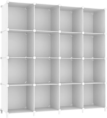 Cube Storage Organizer, 16 Cube Closet Organizer, White | Stackable Storage Cube Shelves, DIY Portable Closet Clothes