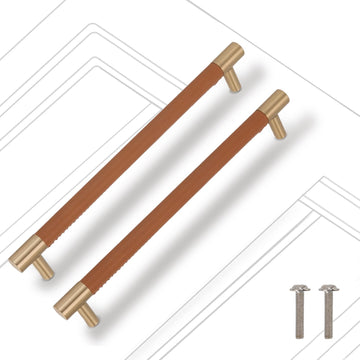 Leather Brass Cabinet Handle,10.1x1.5x0.59in/25.7x3.8x1.5cm