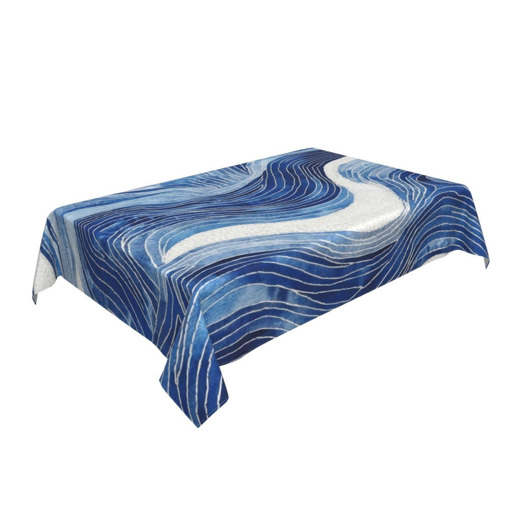 Blue Wave Abstract Rectangle Tablecloths, Polyester Waterproof Table Covers, Vibrant Geometric Wave Print Table Cloth