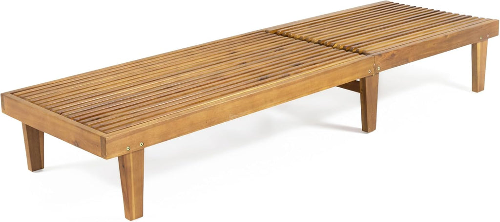 Outdoor Chaise Lounge Chair, Acacia Wood Frame Sunbathing Pool Lounger with 5-Position Adjustable Backrest, Patio