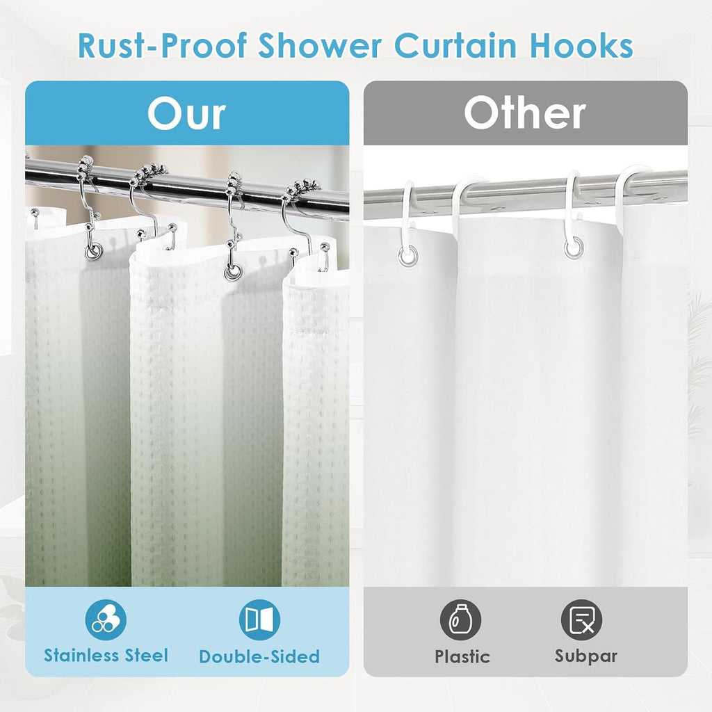 Scalloped Shower Curtain with PEVA Liner Set, Ombre Sage Green Modern 3 in 1 Heavy Duty Waffle Weave Waterproof