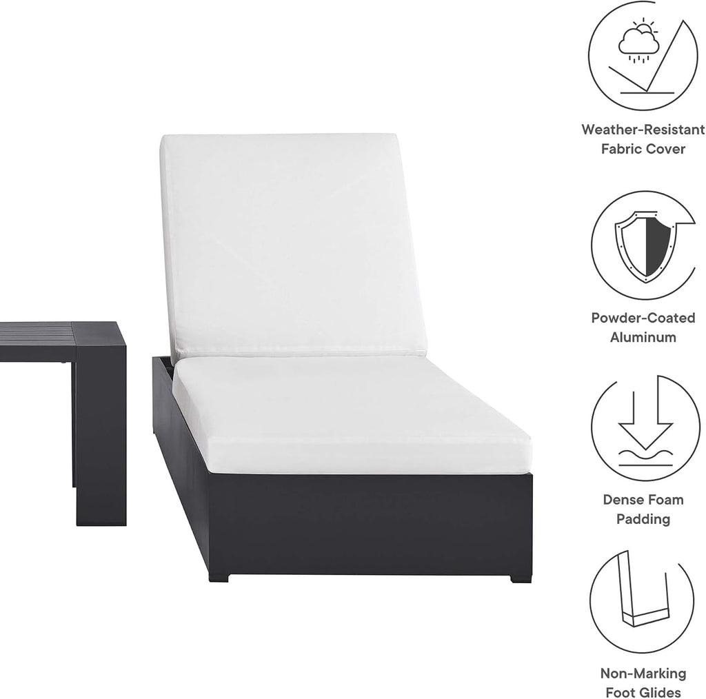Aluminum Outdoor Patio Set of 2 Chaise Side Gray White, 3-Piece Set of Pool Lounge Chairs and Accent Table