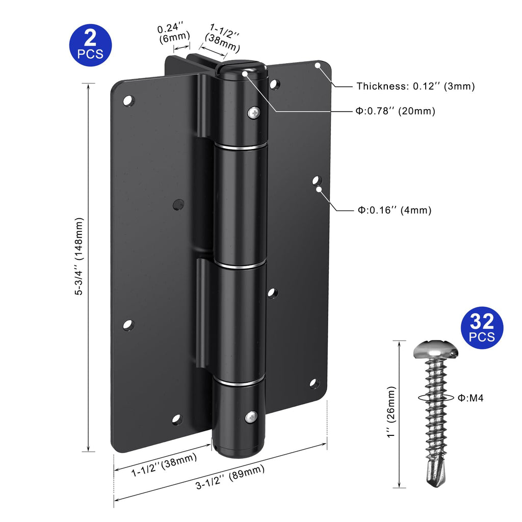 Self Closing Gate Hinges 5-3/4", Non-Adjustable Automatic Closing