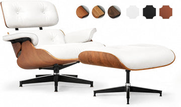 Modern Reading Chair and Ottoman — White Leather