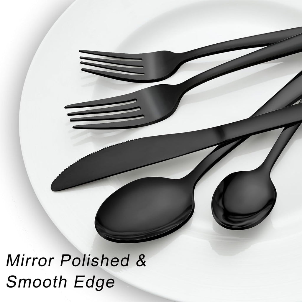 72 Pieces Black Silverware Sets for 12 - Dishwasher Safe, Flatware Set with Steak Knives, Stainless Steel Cutlery Set