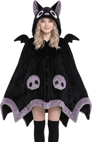 Halloween Cute Bat Wearable Blanket Hoodie Hooded Cape Costume Adult Unisex