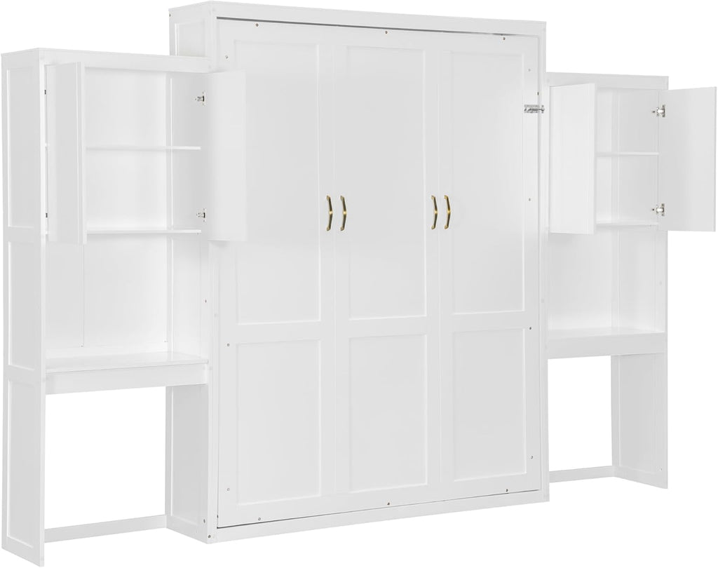Queen Murphy Bed with Desk, Storage Cabinets, Vanity and Mirror