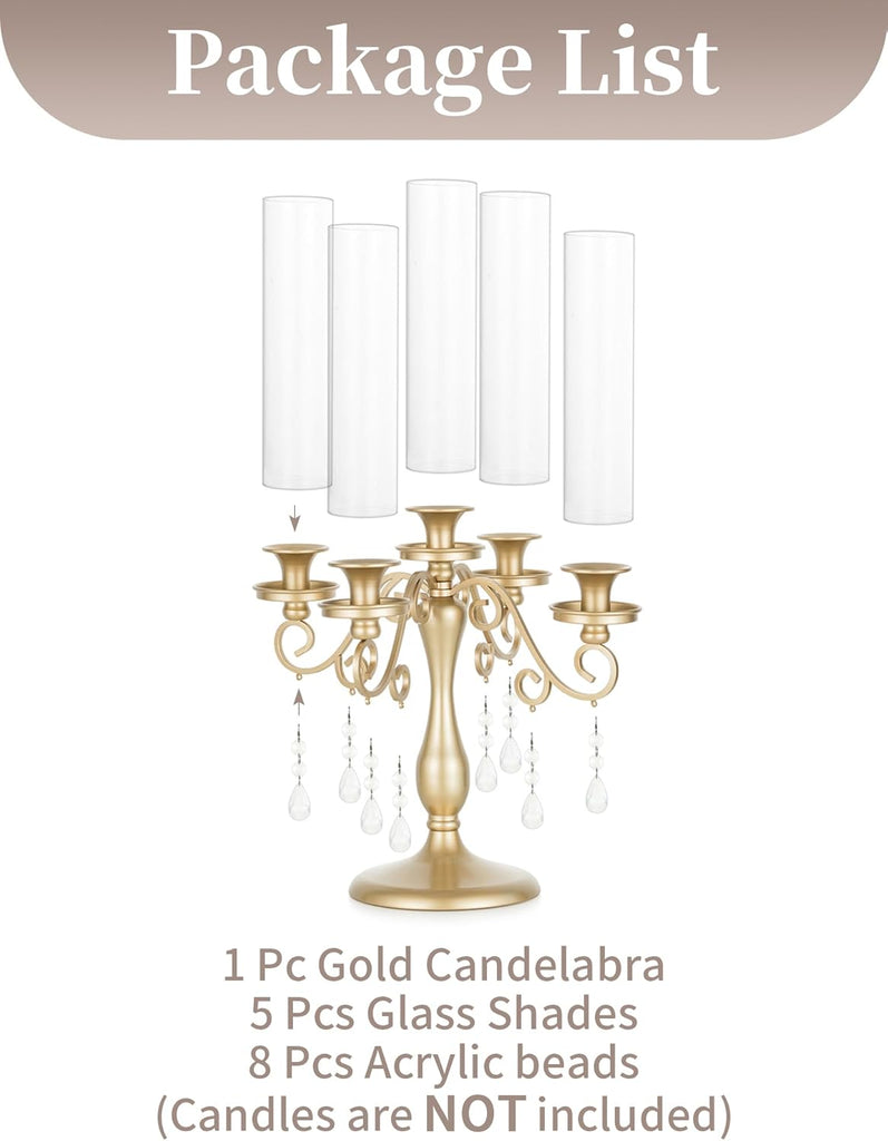 Gold Candelabra Candle Holder: 5 Arm Vintage Candelabras Wedding Centerpieces for Table - Candlestick Candle Holders