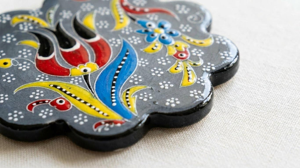 Hand-Painted Turkish Ceramic Coaster Set (3 Pack) - Absorbent, Durable Drink Coasters for Coffee, Tea & Tabletop