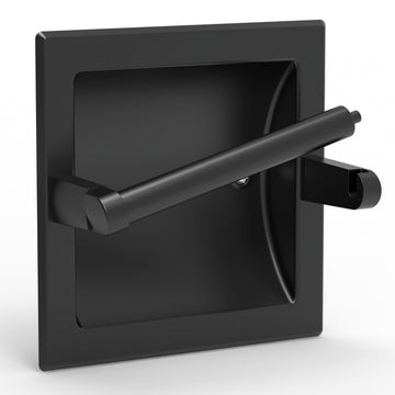 Matte Black Recessed Toilet Paper Holder for Regular Rolls, Contemporary Hotel Style Pivoting Toilet Tissue Holder