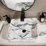 Bathroom 19"X15" Vessel Sink,Ceramic Vessel Sink with Faucet and Drain Combo Rectangular Small Sink Marble Vanity