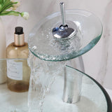Clear Glass Vessel Sink with Chrome Faucet and Pop-Up Drain Set 17 Inch Round Bathroom Tempered Glass Basin Top Mount