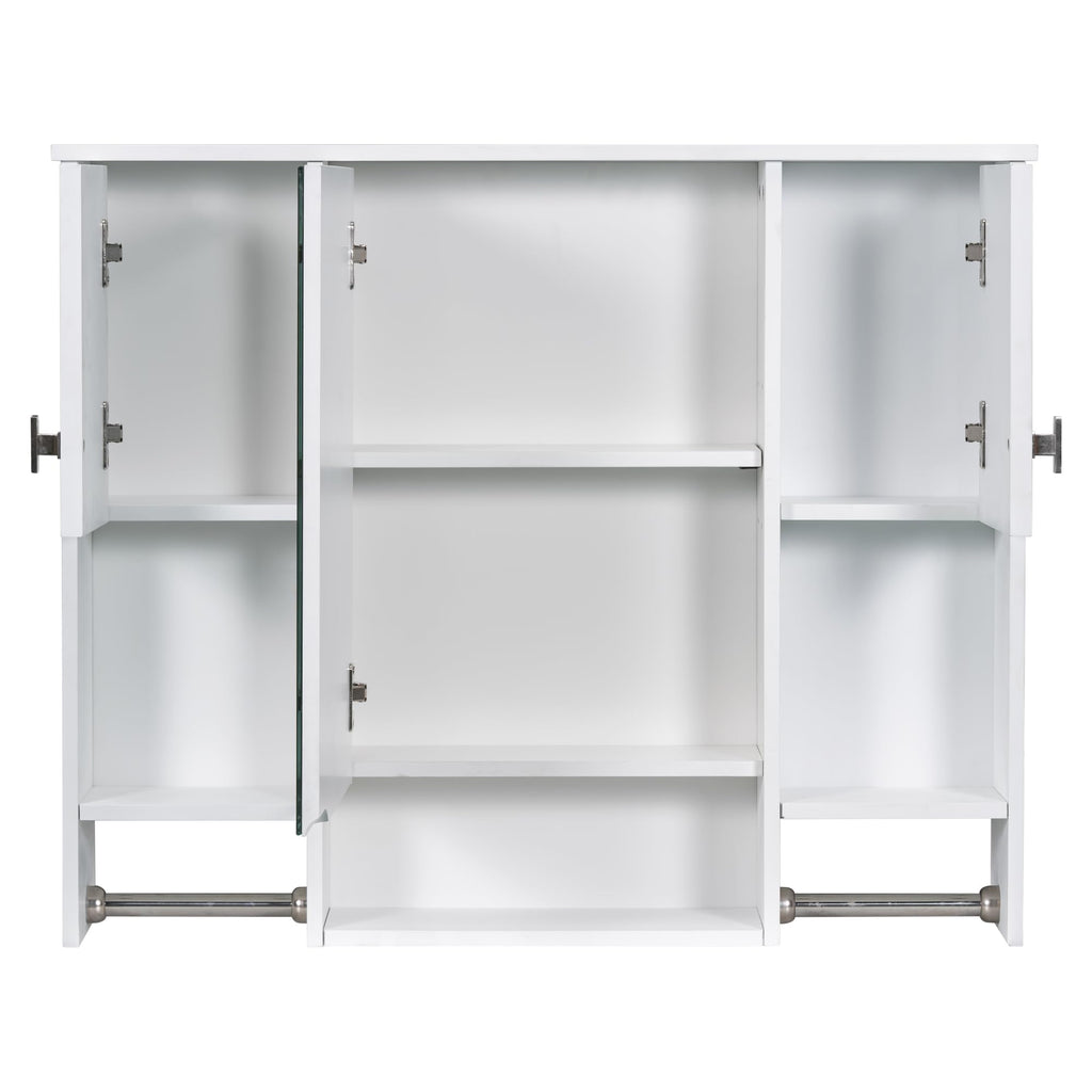 35" Bathroom Medicine Cabinet with Mirror & 2 Towel Bars, White