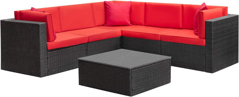 6 Pieces Patio Furniture Sets Outdoor Sectional Sofa All Weather PE Rattan Patio Conversation Set Manual Wicker Couch with Cushions and Glass Table (Red) A106-B08HKRVKL9