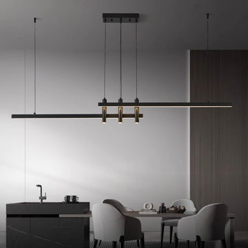 71" Black Linear LED Pendant Light Dimmable Island, Home Bar, Dining & Office - Modern Minimalist Hanging Chandelier