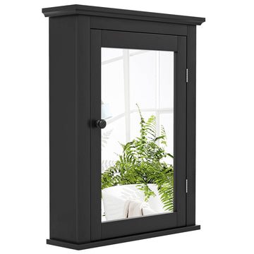 Black Medicine Cabinet Wall Mounted with Mirror Adjustable Storage