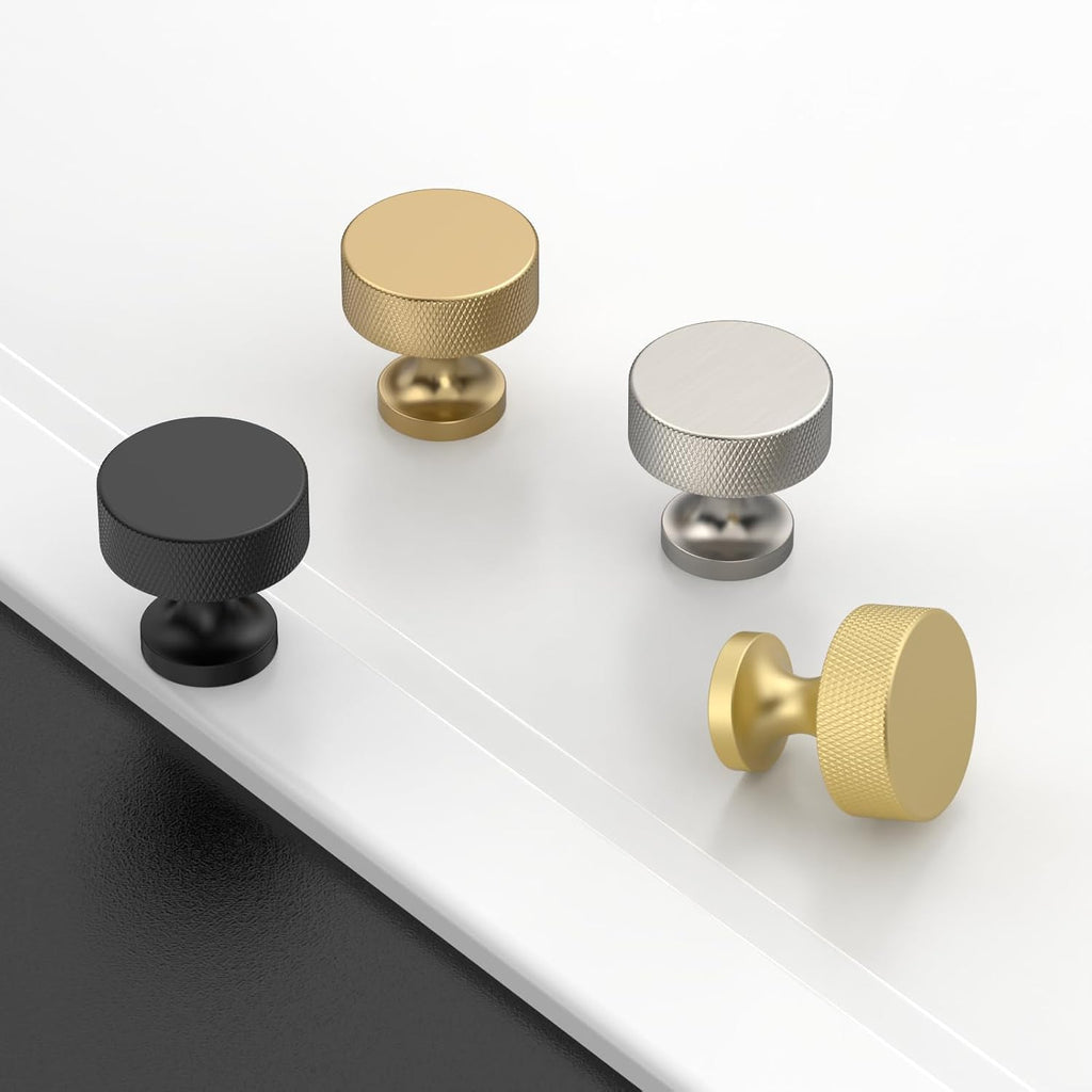 Brushed Gold Knurled Cabinet Knobs Round Drawer Pulls 2 Pack