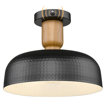 Dusk to Dawn Industrial Semi Ceiling Light Fixtures, Flush Mount Indoor Outdoor Ceiling Light with Black Hammered