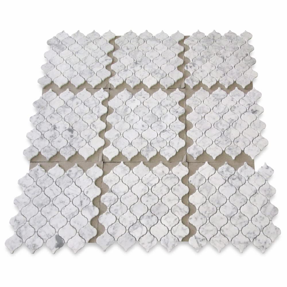 Carrara White Marble Medium Arabesque Baroque Lantern Mosaic Tile Polished Kitchen Bath Wall Floor Backsplash Shower