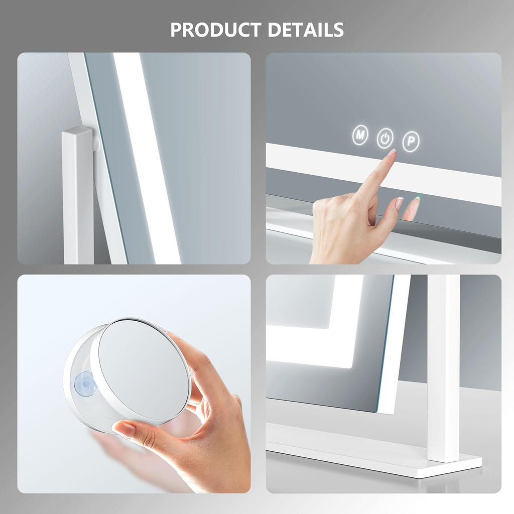 Lighted Makeup Mirror, 17.3"x13" Hollywood Vanity Mirror with Lights, Three Color Lighting Modes, and 5X Magnification