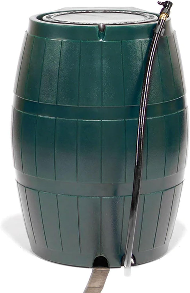 Raincatcher, Flat-Back Rain Barrel with Spigots, 50 Gallon, Green | Portable Water Storage Container Tank with