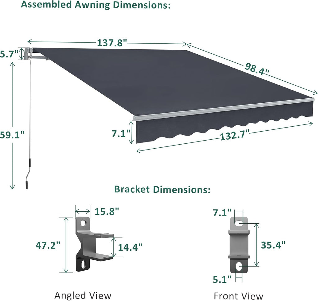 Patio Awning 12x8 Feet Sunshade Canopy for Manual Retractable Awnings, with Aluminum Frame and 280G Polyester Fabric