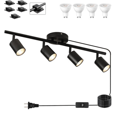 Plug in Track Lighting Kit, 80cm LED 4 Light Kitchen Track Lighting, Corded Wall Light with 16.4ft Cord, 4 Way