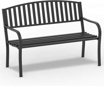 50'' Outdoor Bench Weatherproof, Cast Iron All Metal Frame Garden Bench, Anti-Rust Patio Park Bench Clearance for