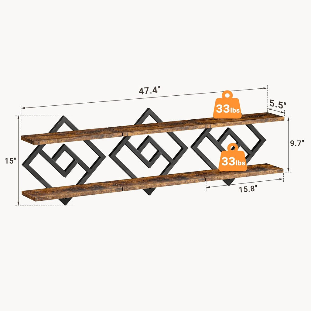 Floating Shelves for Wall, Set of 3 Hanging Shelves, Rustic Brown | 2-Tier Wall Mounted Storage Shelves for Decor
