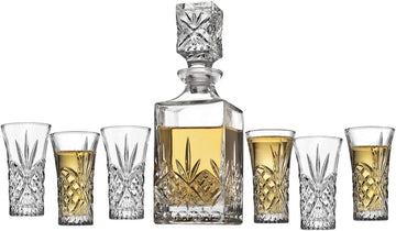 Mini Whiskey Decanter and Shot Glasses Barware Set - 10oz Decanter for Scotch Wine or Vodka - Dublin Collection