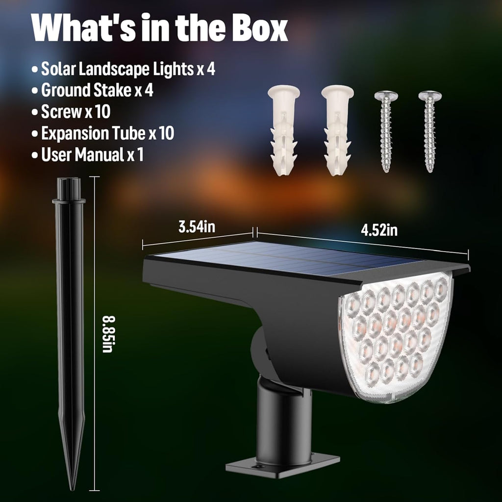 Solar Lights Outdoor Waterproof IP65, Solar Powered 76 LED 3 Lighting Modes Solar Spot Lights Outdoor for Yard Garden