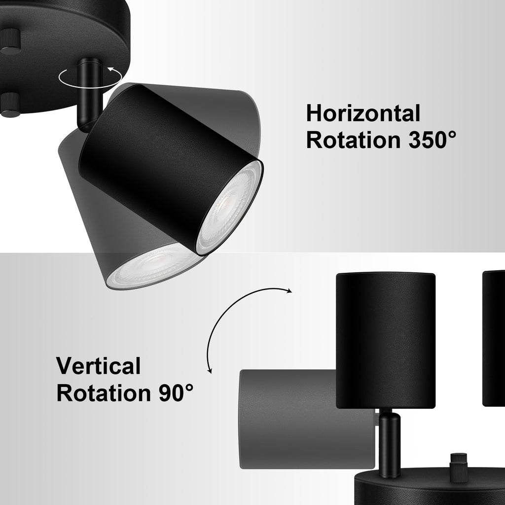 2 Light Track Lighting Fixtures Ceiling, Matte Black Round Directional Ceiling Spotlight, GU10 Flush Mount Track