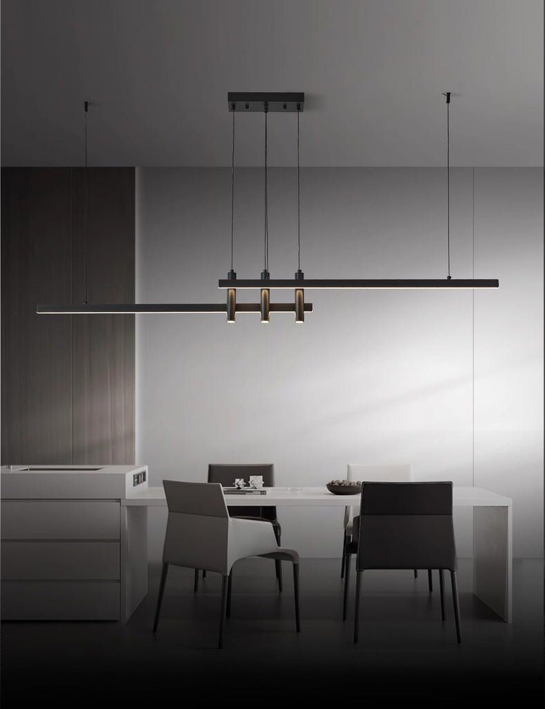Modern Black Linear Pendant Lights Kitchen Island Lighting Minimalist Led Chandeliers Pool Table Light Dimmable