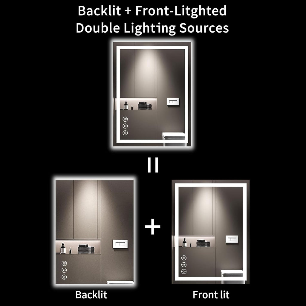 24X32 LED Bathroom Mirror with Lights, Anti-Fog, Dimmable, Backlit + Front Lit, Lighted Bathroom Vanity Mirror for Wall, Memory Function, Tempered Glass, Shatter-Proof, ETL Listed