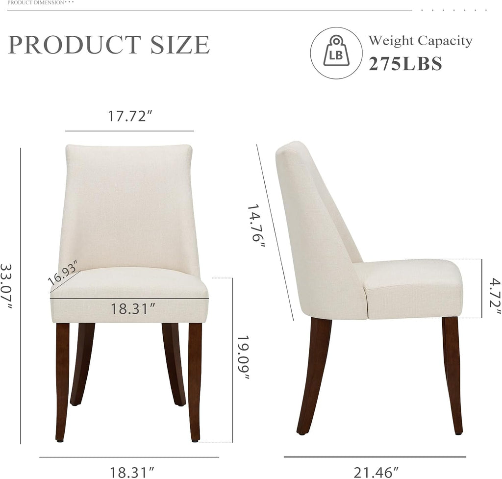 Upholstered Dining Chairs Set of 2, Mid Century Modern Kitchen Chairs with Back, Farmhouse Fabric Side Dining Room