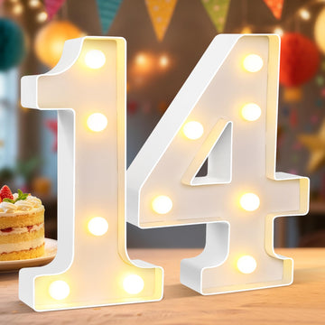 LED Light Number 14, Light Up Marquee Number 14 Lights for 14 Birthday Party Decoration Wedding Anniversary Backdrop