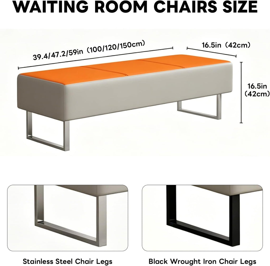 Waiting Room Storage Bench, Upholstered Faux Leather Guest Reception Chair, 9" Thick Multi-Color, for