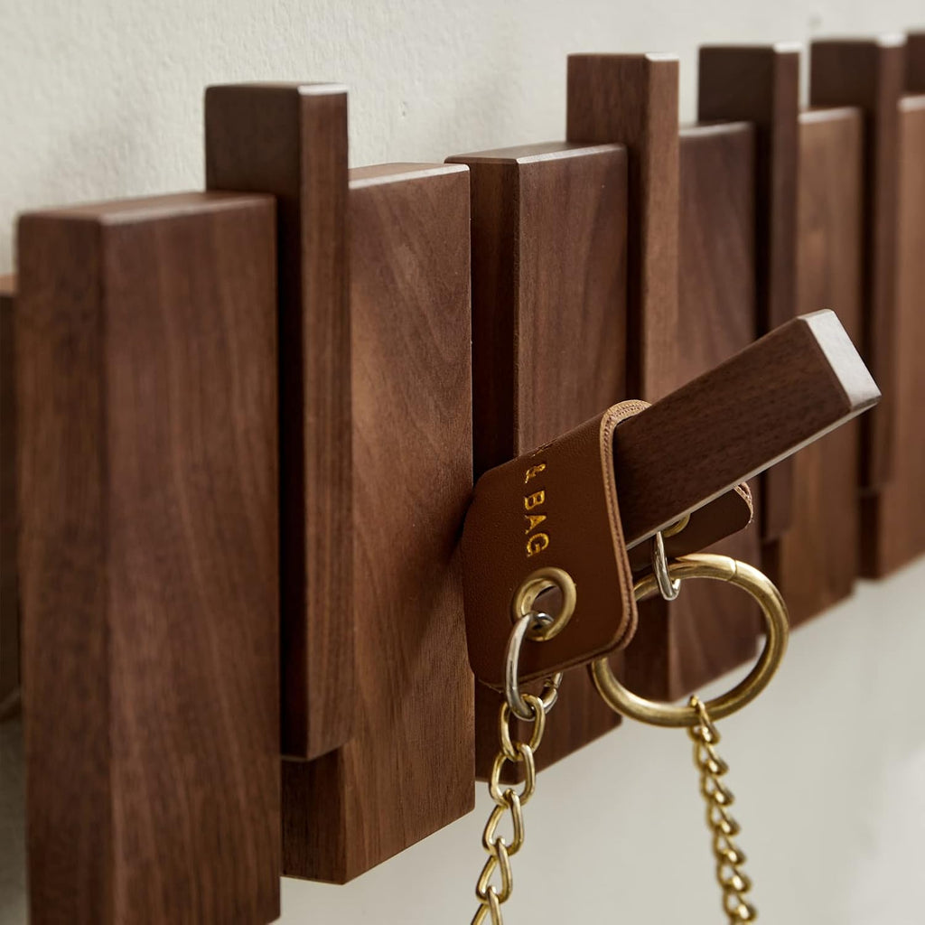 Wooden Coat Hooks Wall Mounted, Coat Rack Hanger Wall Mount with 4 Hooks, Heavy Duty Coat Hooks for Hanging