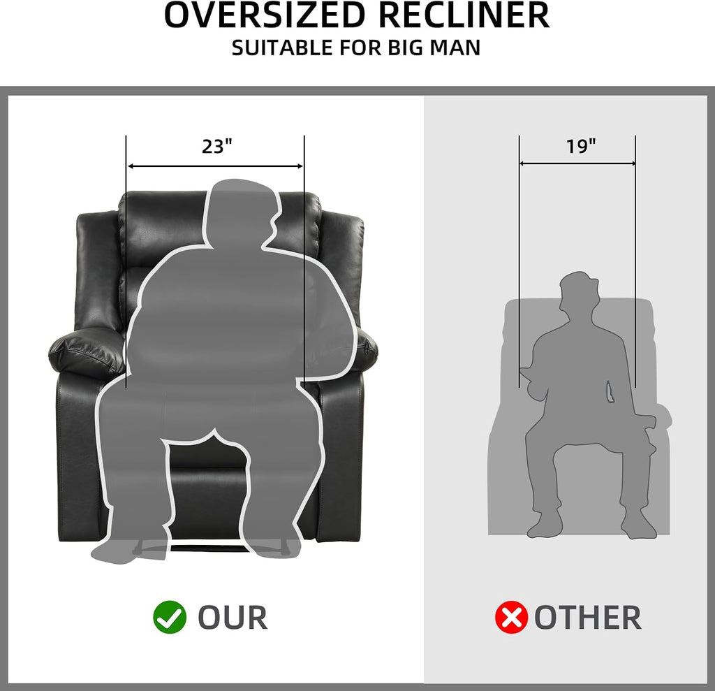 Manual Recliner Chair with Overstuffed Arm and Extra-Padded Back, Breathable PU Leather Reclining Chair for Adults