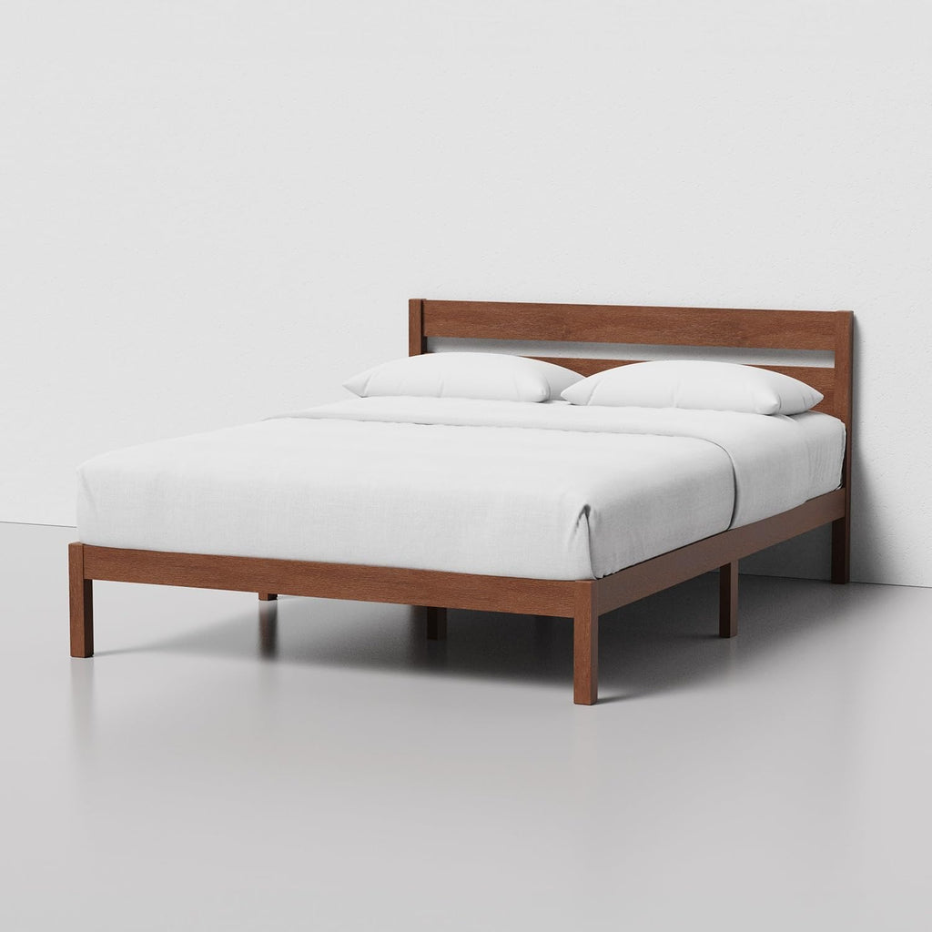 Queen Bed Frame with Headboard Classic Wood Platform, Noise Free, Under Bed Storage, No Box Spring Needed, Easy