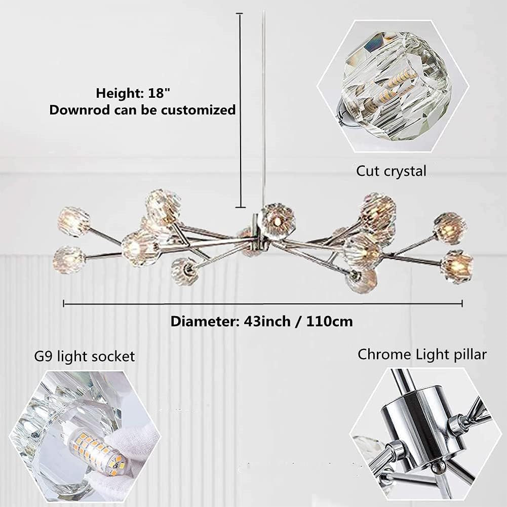 Modern Sputnik Chandelier Chrome 18-Light Crystal Pendant 43" LED Ceiling Light Pendant, Cut Crystal with G9 LED Bulbs (Chrome)