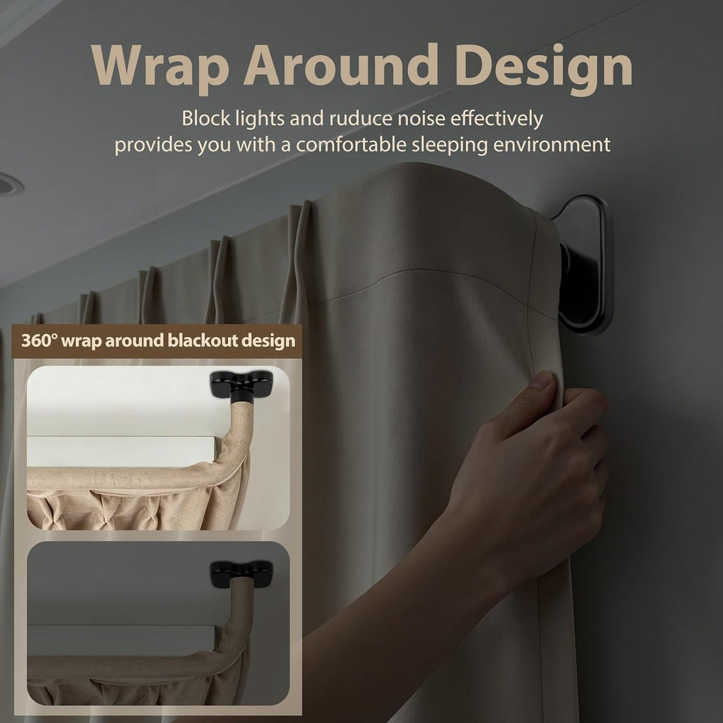 Black Wrap Around Curtain Rods, Blackout Curved Drapery Rod | 3/4 Inch Diameter, Room Darkening Design