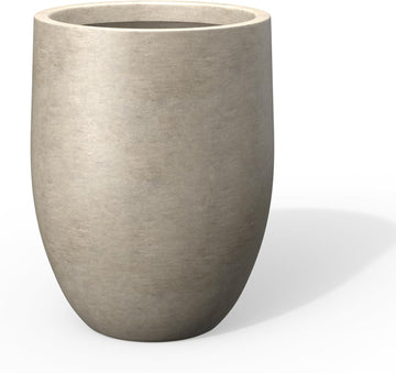 Large Round Bullet Weathered Concrete Planter 21.7" Tall, Outdoor | Rubber Plug for Indoor, Drainage for Garden
