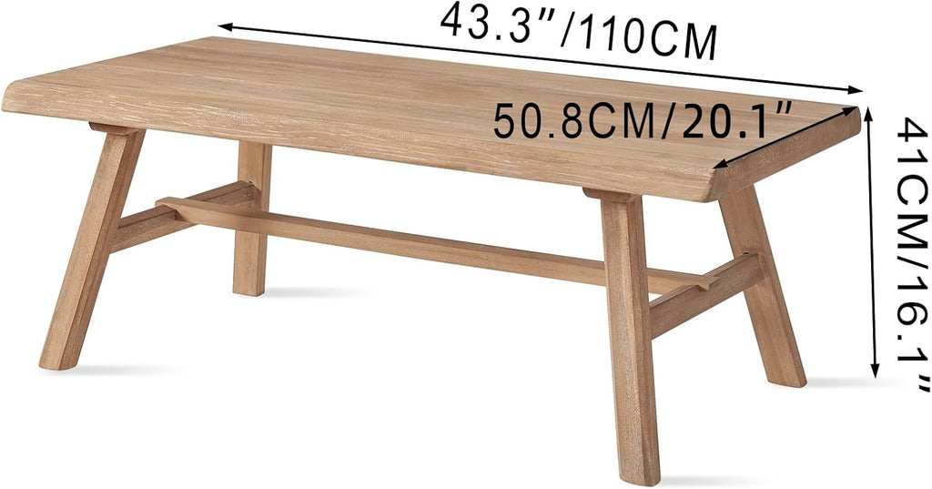 43" Farmhouse Solid Wood Coffee Table, Rustic Rectangular Center Table, Natural