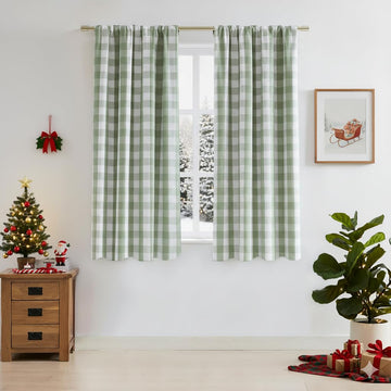 Short Farmhouse Buffalo Plaid Blackout Curtains with Liner