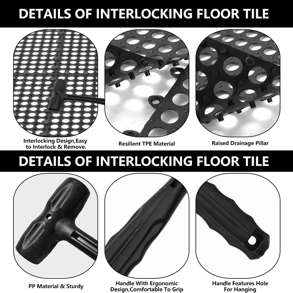 24 Pack Garage Floor Tiles, 12x12 Inch Interlocking Drainage Tiles Non-Slip Deck Tile with Holes for Bathroom, Pool