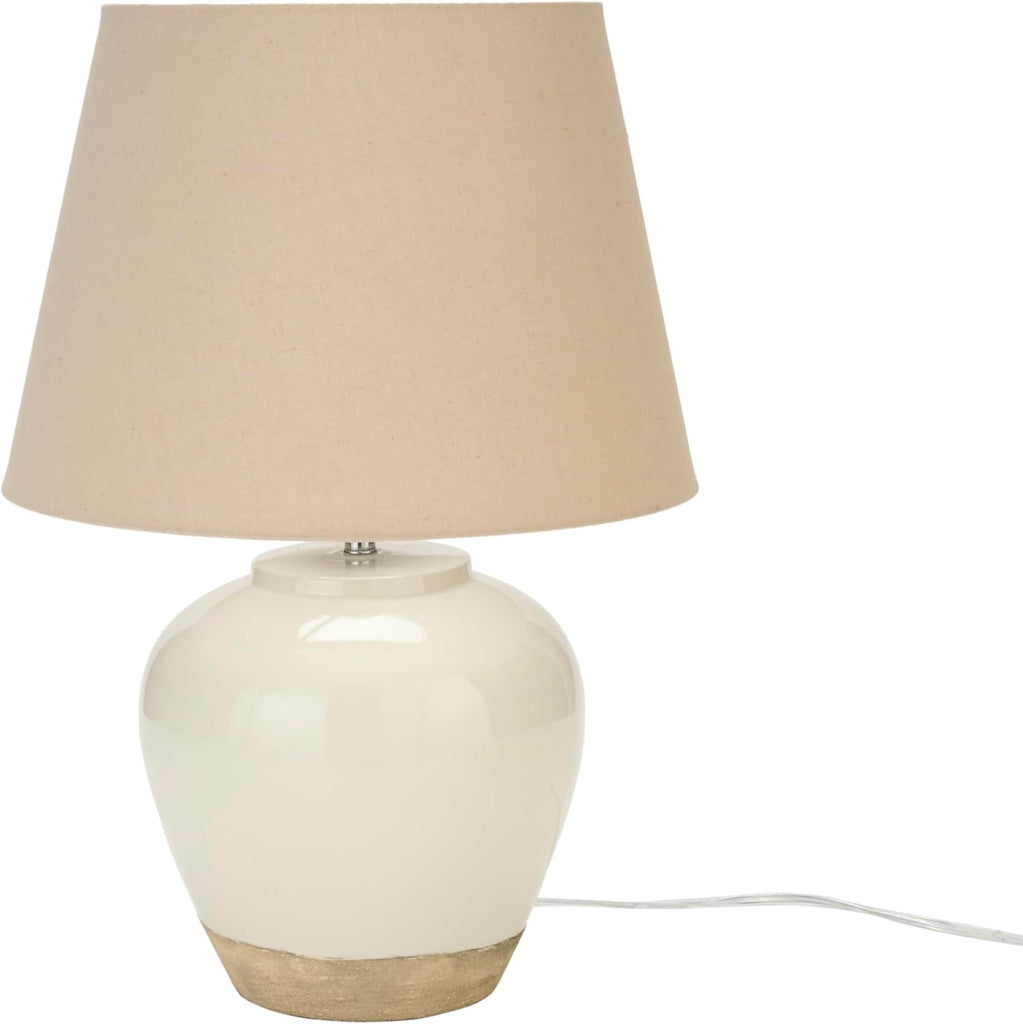 Home 20" Two-Tone White and Tan Glossy Ceramic Table Lamp, Bedside Nightstand Lamp with Warm Beige Shade