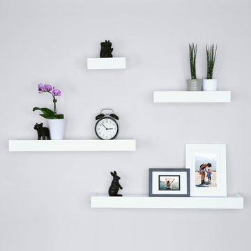 Modern Ledge Wall Shelves, Set of 4 Wood Floating Shelves , White