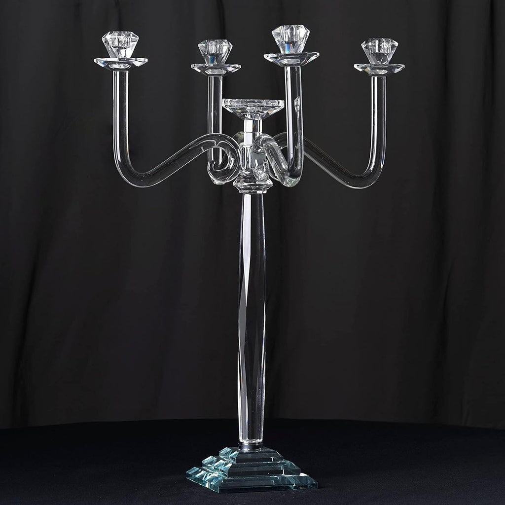 27-Inch Clear 4 Arm Crystal Glass Candelabra Candle Holder - Wedding Party Events Reception Home Decorations Supplies