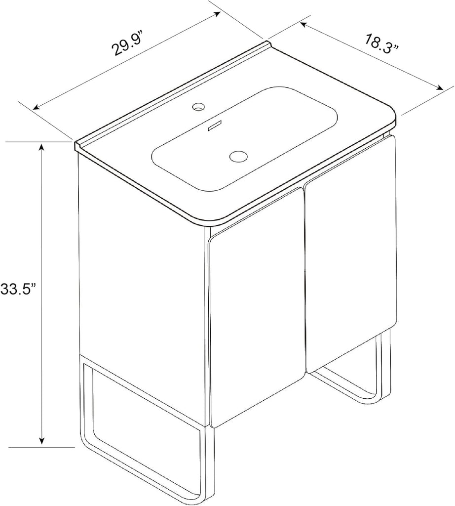 30" Freestanding Bathroom Vanity with Overflow Sink One Piece Basin